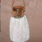 Vintage Gate Top Whiting & Davis White Enamel metal bead-mesh Purse