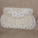 1940's Vintage ivory color Beaded Clutch Purse made in France