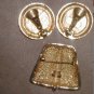 Vintage 1970's Black Enamel Brooch Pin and Earrings Set signed CJD