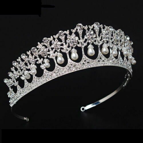 Magnificent SILVER Tiara Crown with Rhinestones & Pearls