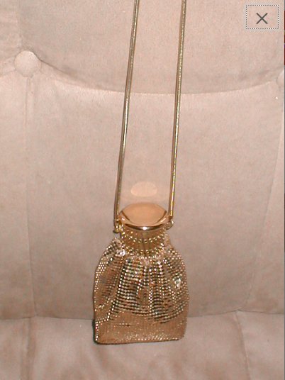 Vintage Whiting & Davis Gold metal mesh Gate-Top Purse with Long Chain