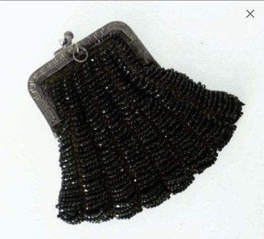 ANTIQUE Victorian Black Beaded Purse GERMAN SILVER Frame