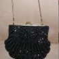 Vintage Black Beaded Clamshell Evening Purse