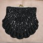 Vintage Black Beaded Clamshell Evening Purse