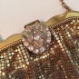 Vintage 1950's Whiting & Davis GOLD Metal-Mesh Evening Purse with Rhinestone Cla