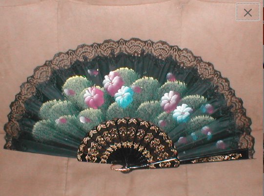 Vintage 1960's hand painted Folding Fan with Lace made in SPAIN