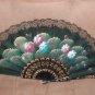 Vintage 1960's hand painted Folding Fan with Lace made in SPAIN
