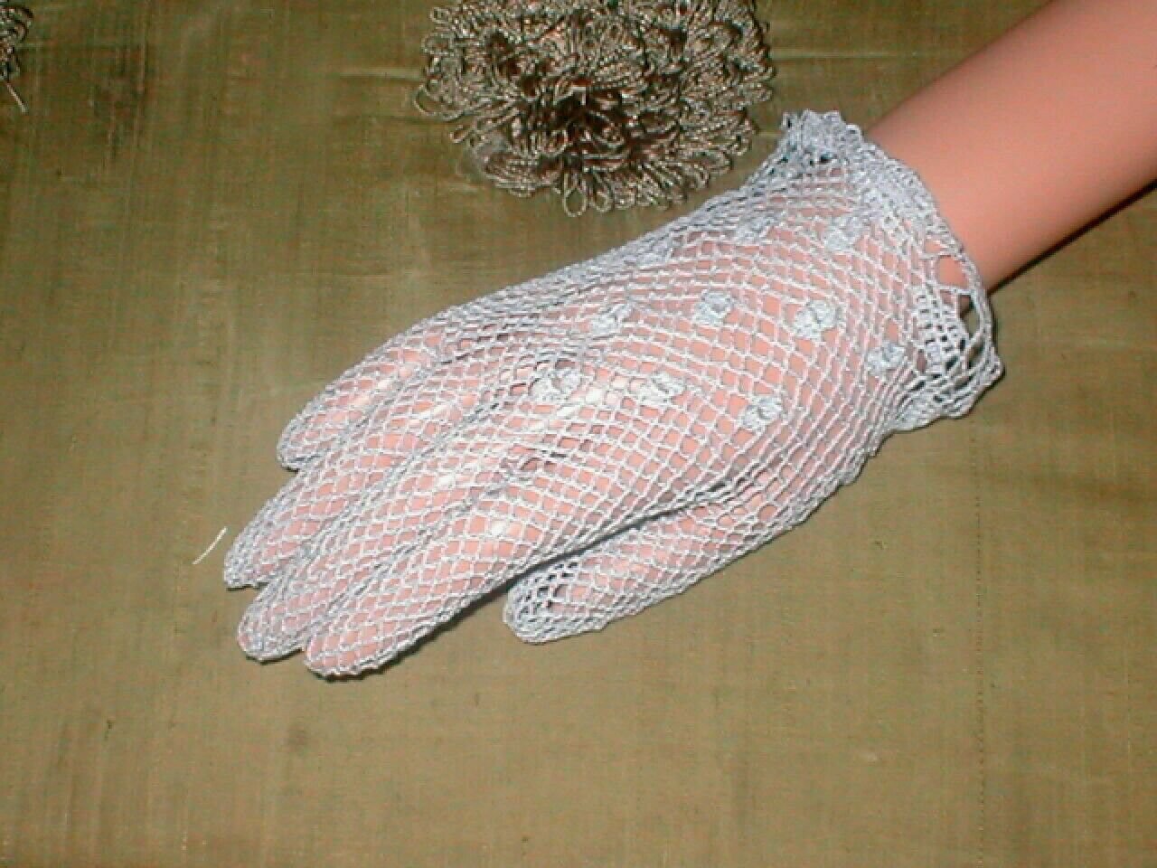 1950's Vintage Lavender French Crochet Cotton Dress Gloves