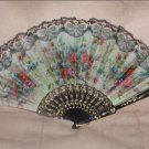Vintage Floral Print with Black Lace Folding Fan