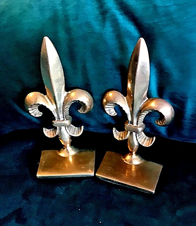 Vintage Brass "Fleur De Lis" Bookends by Andrea Sadek