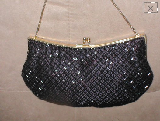 Vintage 1950's WALBORG Black Beaded Evening Bag Purse