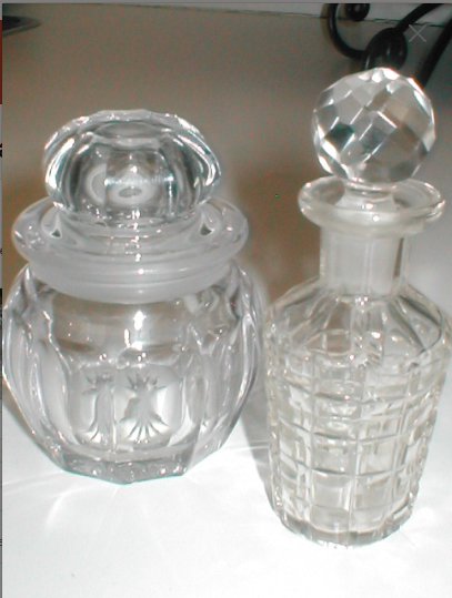 TWO Vintage Clear Crystal Perfume Bottles