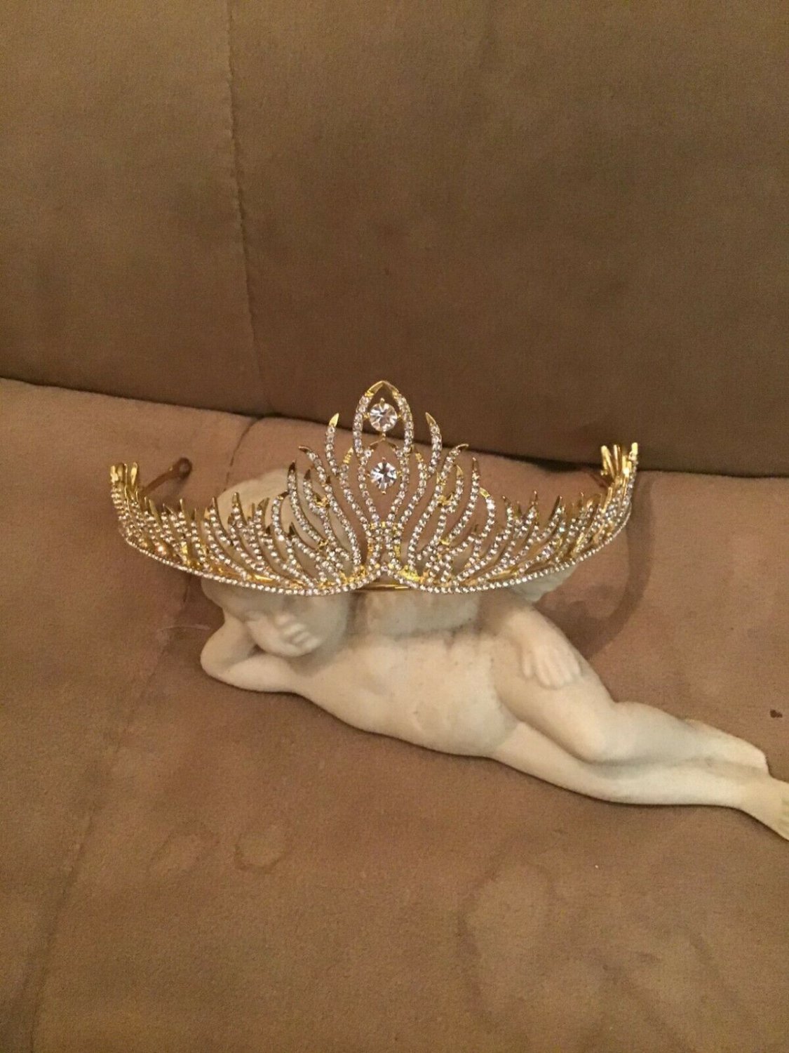 Vintage Art Deco style Gold Rhinestone TIARA