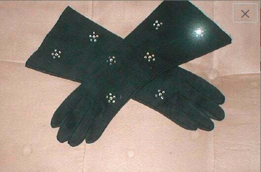 Vintage 1940's Black Rhinestone Beaded Cotton Gloves
