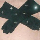 Vintage 1940's Black Rhinestone Beaded Cotton Gloves