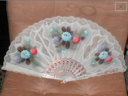 HUGE Vintage Hand Painted Folding Fan with Lace