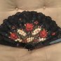 LARGE Vintage 1940's Hand Painted Hand Fan with Black Lace