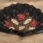 LARGE Vintage 1940's Hand Painted Hand Fan with Black Lace