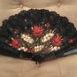 LARGE Vintage 1940's Hand Painted Hand Fan with Black Lace