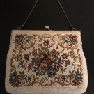 Vintage Needlepoint Tapestry Purse with White Beading