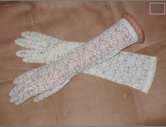 Vintage 1950's elbow-length Ivory Floral Print Sheer Gloves