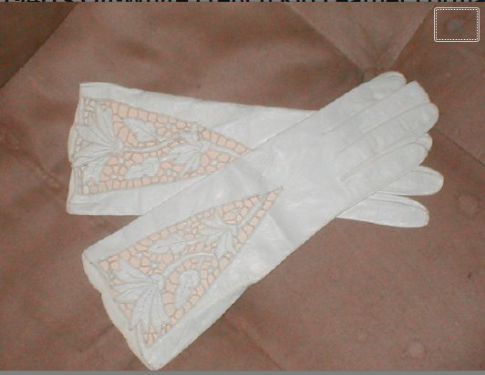 GORGEOUS vintage 1940's Off-White French Kid Leather Formal Gloves w/ cutouts