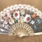 1970's Vintage Floral Print and Lace Hand Fan
