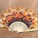 Vintage signed Hand Painted Linen Fan in Autumn Tones