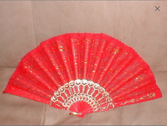 Vintage Red & Gold Lace Spanish Folding Fan