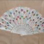 Vintage White Silk Folding Fan with multi-color Beading