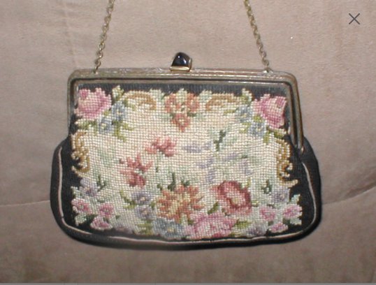 Antique 1930's Needlepoint Petit-Point Tapestry Evening Purse