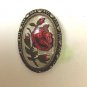 Antique Goofus Glass Brooch Reverse Painted Roses Mother of Pearl Pin