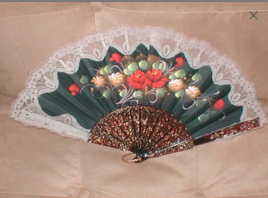 Vintage 1960's Signed hand painted Folding Fan with Lace