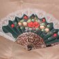Vintage 1960's Signed hand painted Folding Fan with Lace