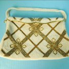 Vintage 1930's Cream & Gold Beaded Evening Bag made in Belgium