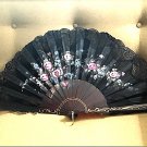 LARGE Vintage Hand Painted Fan with Black Lace, SPAIN
