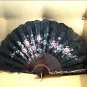 LARGE Vintage Hand Painted Fan with Black Lace, SPAIN