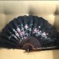 LARGE Vintage Hand Painted Fan with Black Lace, SPAIN