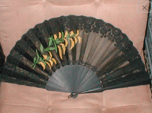 Antique Hand Painted Silk & Lace Folding Fan circa 1800's