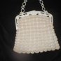 Vintage 1940's Ivory Crochet Handbag with Celluloid Frame and Chain