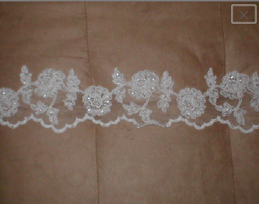 Beaded WHITE Alencon Lace Border Trim