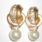 Vintage Pearl and Rhinestone matte gold Statement Earrings