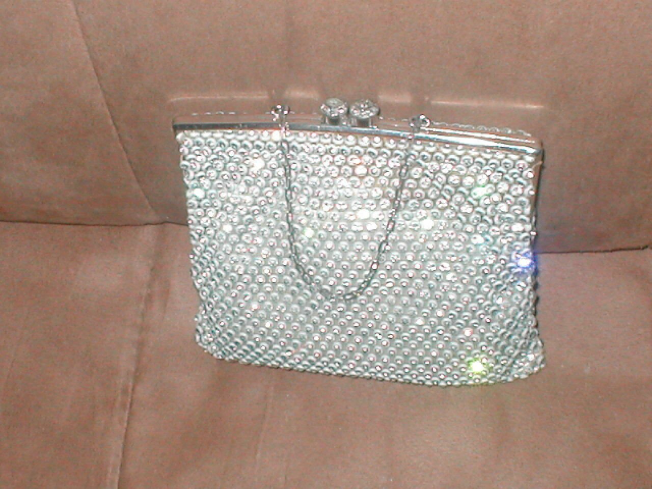 1950's Vintage White Evening Purse covered in Rhinestones