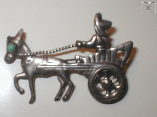 Vintage 1930's Sterling Silver Turquoise Pin Brooch