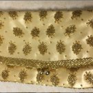 Vintage 1950's Ivory Satin Gold Beaded Clutch Purse