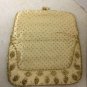 Vintage 1950's Ivory Satin Gold Beaded Clutch Purse