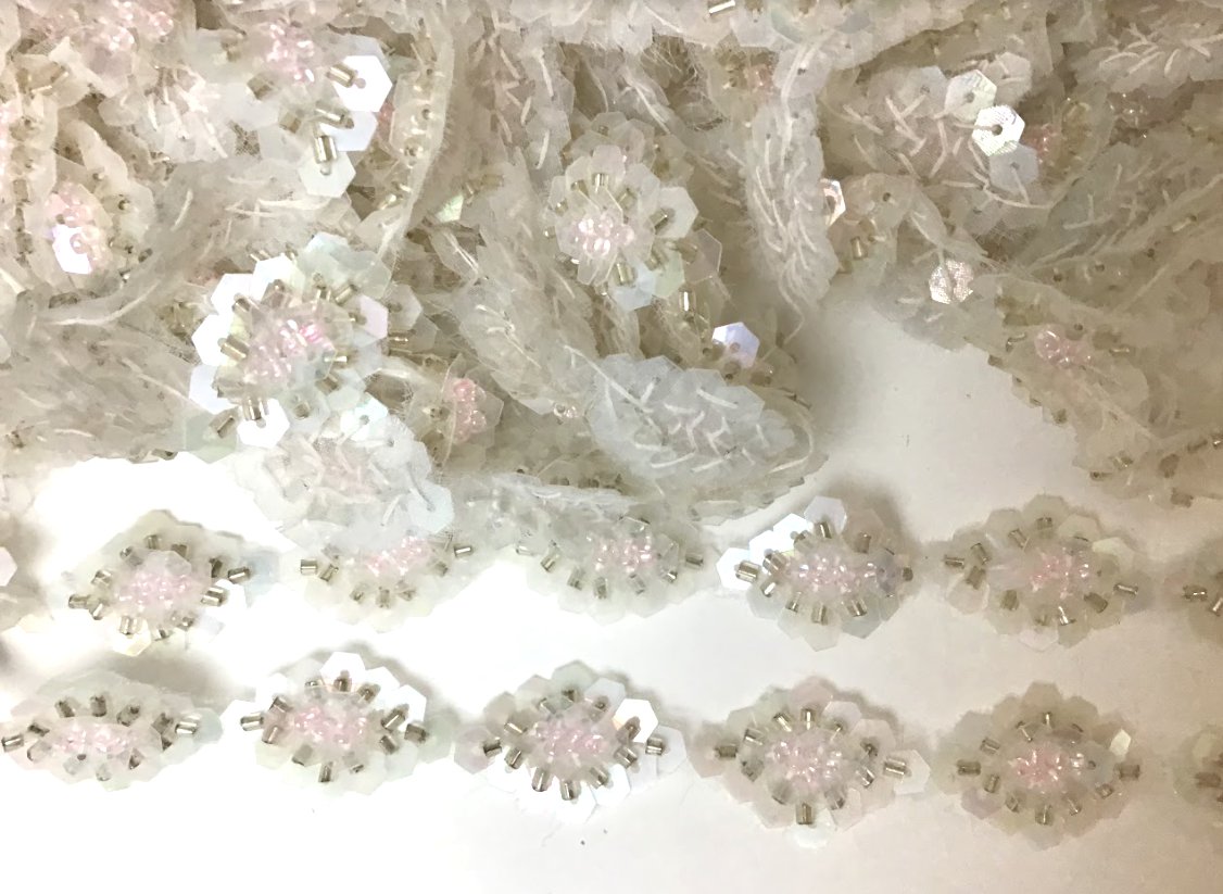 Clear Crystal Sequin & Silver Glass Bead Trim