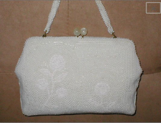 1940's Vintage WHITE Beaded Evening Purse with Moonstone Clasp