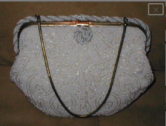Vintage Off-White & Cream Beaded Evening Purse from France
