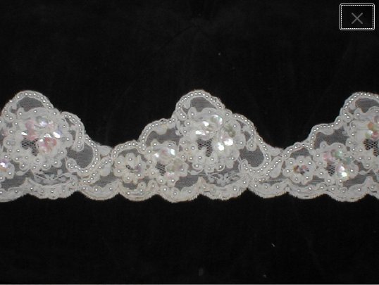 Ivory heavily Beaded Alencon Lace trim